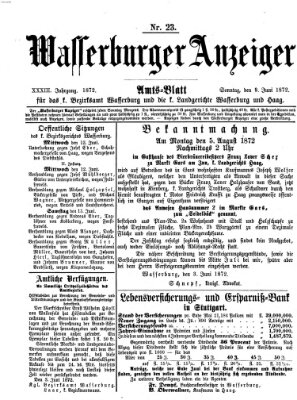 Wasserburger Anzeiger (Wasserburger Wochenblatt) Sonntag 9. Juni 1872