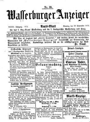 Wasserburger Anzeiger (Wasserburger Wochenblatt) Sonntag 22. September 1872