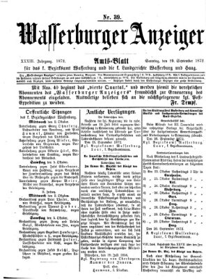 Wasserburger Anzeiger (Wasserburger Wochenblatt) Sonntag 29. September 1872