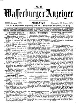 Wasserburger Anzeiger (Wasserburger Wochenblatt) Sonntag 10. November 1872