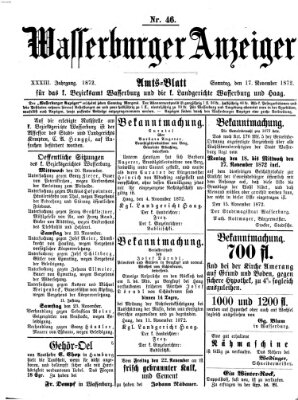 Wasserburger Anzeiger (Wasserburger Wochenblatt) Sonntag 17. November 1872