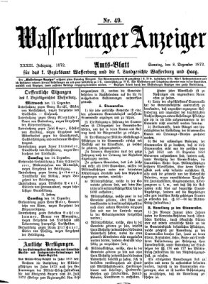 Wasserburger Anzeiger (Wasserburger Wochenblatt) Sonntag 8. Dezember 1872