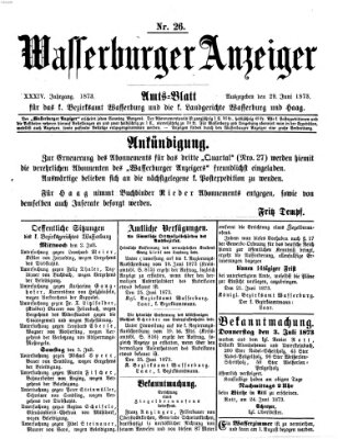 Wasserburger Anzeiger (Wasserburger Wochenblatt) Sonntag 29. Juni 1873