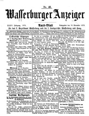 Wasserburger Anzeiger (Wasserburger Wochenblatt) Sonntag 16. November 1873