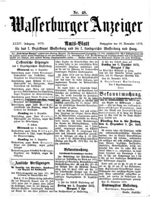 Wasserburger Anzeiger (Wasserburger Wochenblatt) Sonntag 30. November 1873