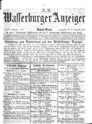 Wasserburger Anzeiger (Wasserburger Wochenblatt) Sonntag 28. Dezember 1873