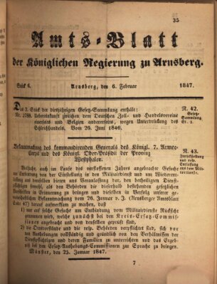 Amtsblatt für den Regierungsbezirk Arnsberg Samstag 6. Februar 1847