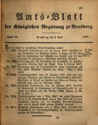 Amtsblatt für den Regierungsbezirk Arnsberg Samstag 3. April 1847