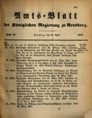 Amtsblatt für den Regierungsbezirk Arnsberg Samstag 17. April 1847