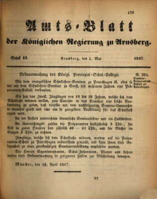 Amtsblatt für den Regierungsbezirk Arnsberg Samstag 1. Mai 1847