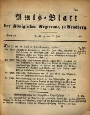 Amtsblatt für den Regierungsbezirk Arnsberg Samstag 17. Juli 1847