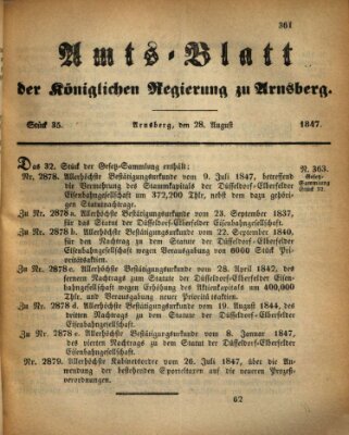 Amtsblatt für den Regierungsbezirk Arnsberg Samstag 28. August 1847