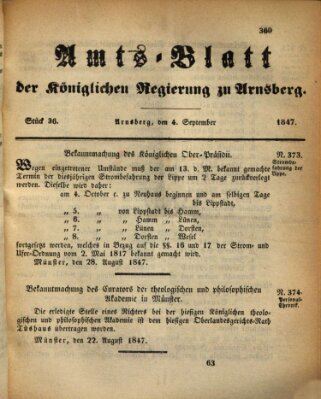 Amtsblatt für den Regierungsbezirk Arnsberg Samstag 4. September 1847