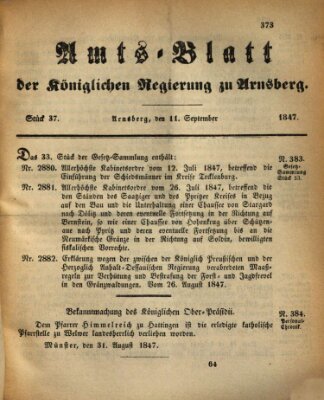 Amtsblatt für den Regierungsbezirk Arnsberg Samstag 11. September 1847