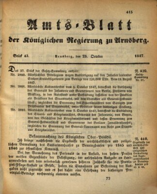 Amtsblatt für den Regierungsbezirk Arnsberg Samstag 23. Oktober 1847