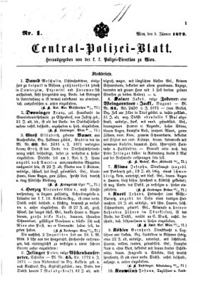 Zentralpolizeiblatt Freitag 5. Januar 1872