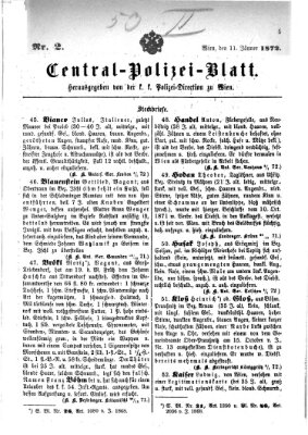 Zentralpolizeiblatt Donnerstag 11. Januar 1872