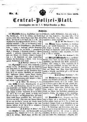 Zentralpolizeiblatt Samstag 20. Januar 1872