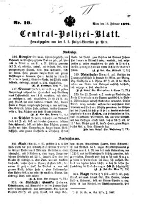 Zentralpolizeiblatt Freitag 16. Februar 1872