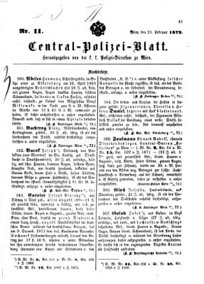 Zentralpolizeiblatt Mittwoch 21. Februar 1872