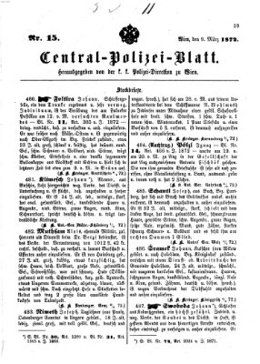 Zentralpolizeiblatt Samstag 9. März 1872