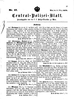 Zentralpolizeiblatt Samstag 16. März 1872