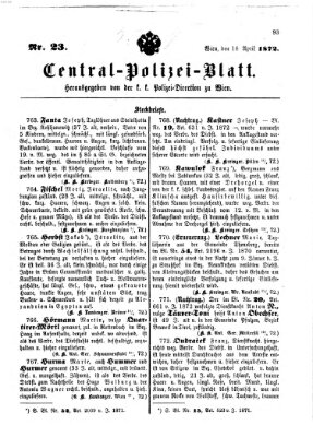 Zentralpolizeiblatt Donnerstag 18. April 1872