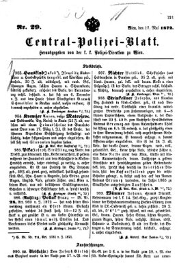 Zentralpolizeiblatt Freitag 17. Mai 1872