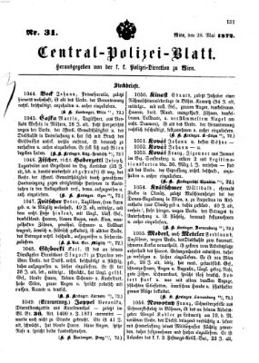 Zentralpolizeiblatt Dienstag 28. Mai 1872