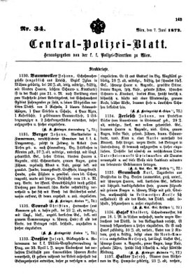 Zentralpolizeiblatt Freitag 7. Juni 1872