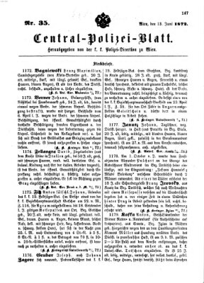 Zentralpolizeiblatt Donnerstag 13. Juni 1872