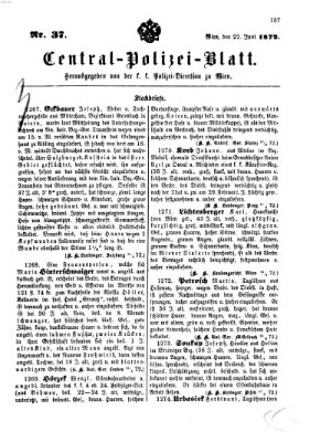 Zentralpolizeiblatt Samstag 22. Juni 1872