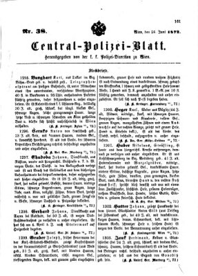 Zentralpolizeiblatt Mittwoch 26. Juni 1872