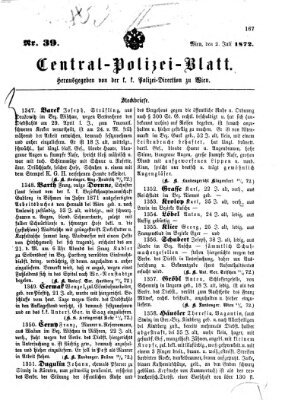 Zentralpolizeiblatt Dienstag 2. Juli 1872