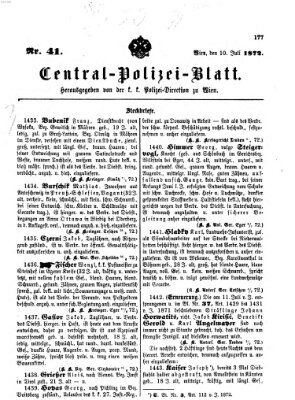 Zentralpolizeiblatt Mittwoch 10. Juli 1872