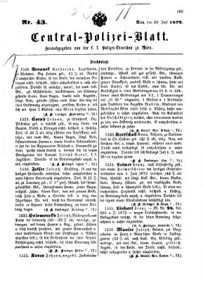 Zentralpolizeiblatt Samstag 20. Juli 1872