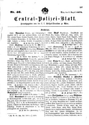 Zentralpolizeiblatt Dienstag 6. August 1872