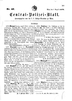 Zentralpolizeiblatt Donnerstag 8. August 1872