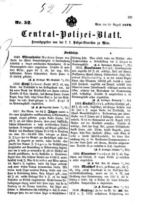 Zentralpolizeiblatt Mittwoch 28. August 1872