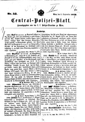 Zentralpolizeiblatt Montag 2. September 1872