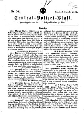 Zentralpolizeiblatt Samstag 7. September 1872