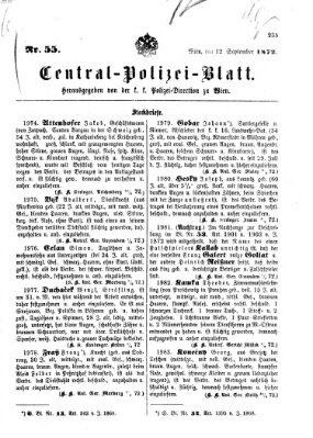 Zentralpolizeiblatt Donnerstag 12. September 1872