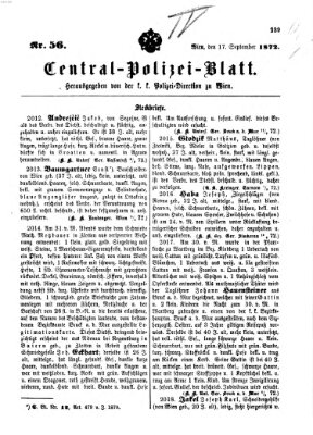 Zentralpolizeiblatt Dienstag 17. September 1872