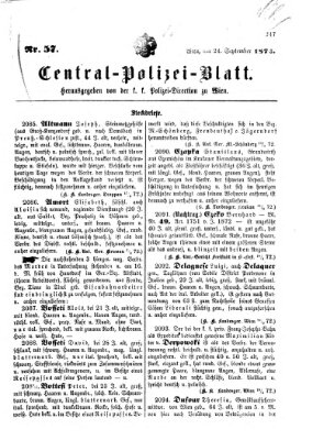 Zentralpolizeiblatt Dienstag 24. September 1872