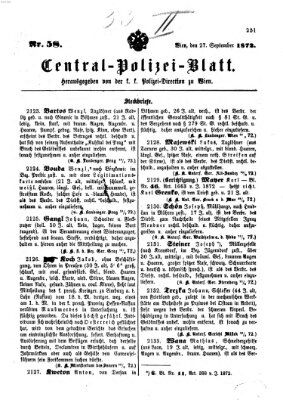 Zentralpolizeiblatt Freitag 27. September 1872