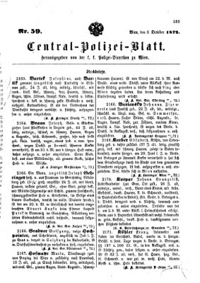 Zentralpolizeiblatt Donnerstag 3. Oktober 1872