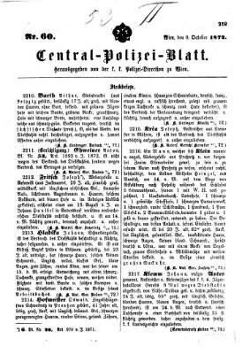 Zentralpolizeiblatt Dienstag 8. Oktober 1872