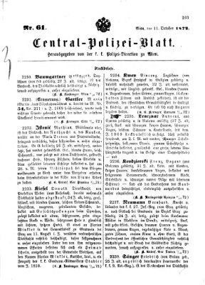 Zentralpolizeiblatt Freitag 11. Oktober 1872