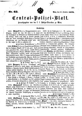 Zentralpolizeiblatt Dienstag 22. Oktober 1872