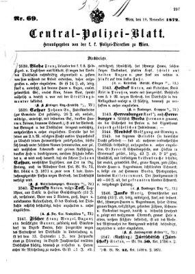 Zentralpolizeiblatt Dienstag 19. November 1872